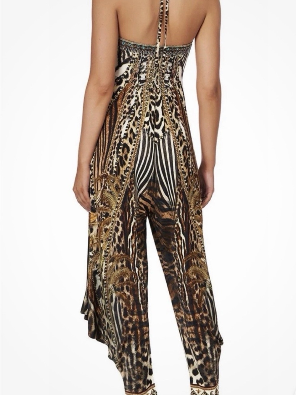 Camilla Strapless Mixed Animal-Print Harem Jumpsuit in Brown and Black - Picture 4 of 4